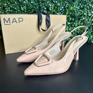 Map,women's Maple pink leather kitten heel sling back pumps